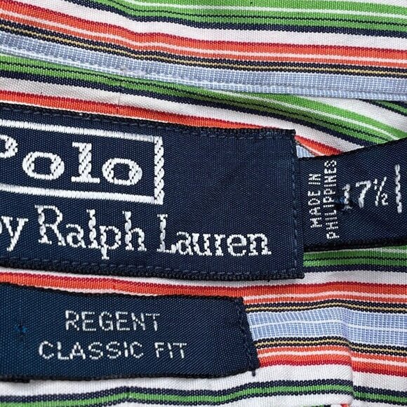 Polo Ralph Lauren Shirt Men 17.5 XLarge Red Green Stripe Regent Classic Fit - Picture 3 of 10